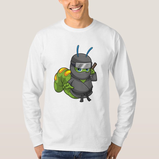 Raupe als Ninja mit Schwert T-Shirt (Vorderseite)