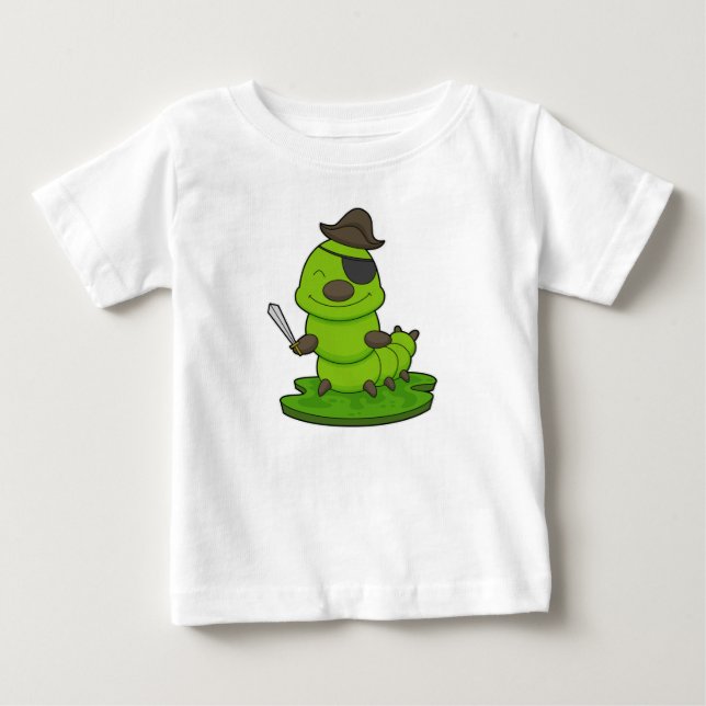 Raupe als Pirate mit Schwert Baby T-shirt (Vorderseite)