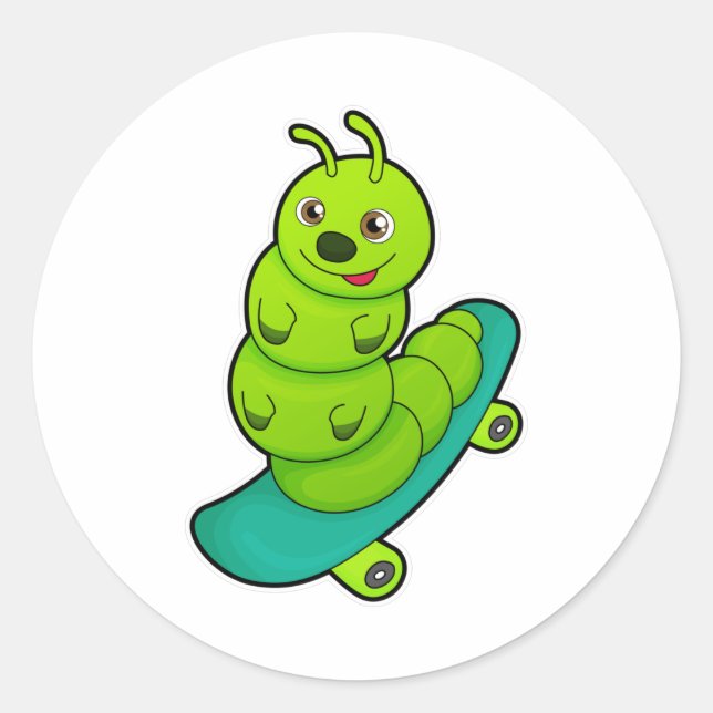 Raupe als Skater mit Skateboard Runder Aufkleber (Vorderseite)