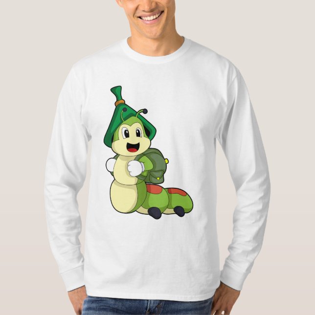 Raupe als Student mit Rucksack T-Shirt (Vorderseite)