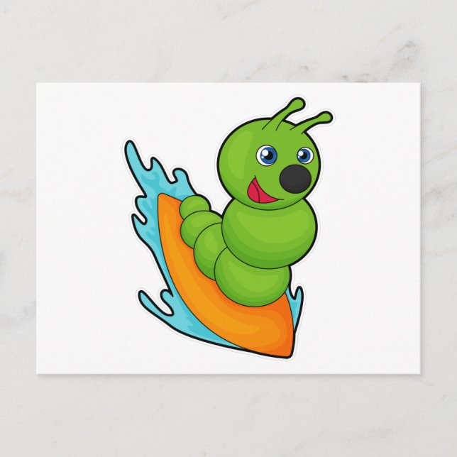 Raupe als Surfer mit Surfboard Postkarte (Vorderseite)