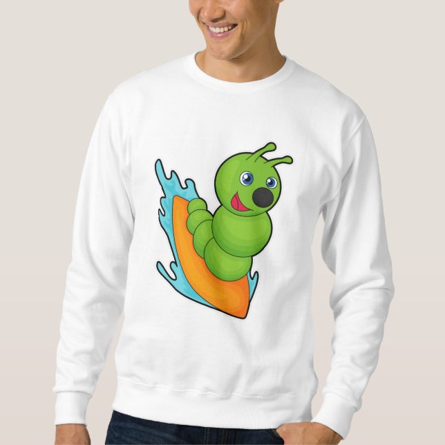 Raupe als Surfer mit Surfboard Sweatshirt (Vorderseite)