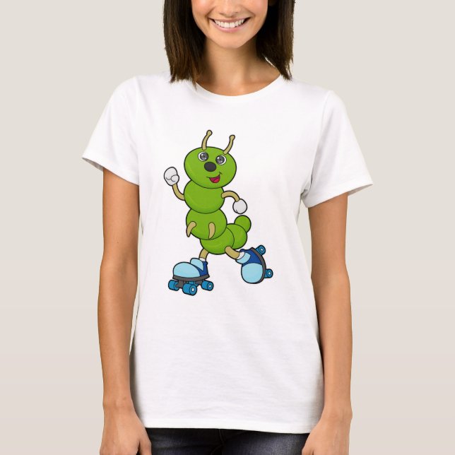 Raupe auf Inline-Skaten mit Roller-Skaten T-Shirt (Vorderseite)