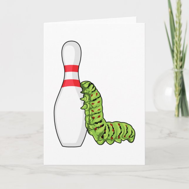 Raupe beim Bowling mit Bowlingkegel Karte (Vorderseite)