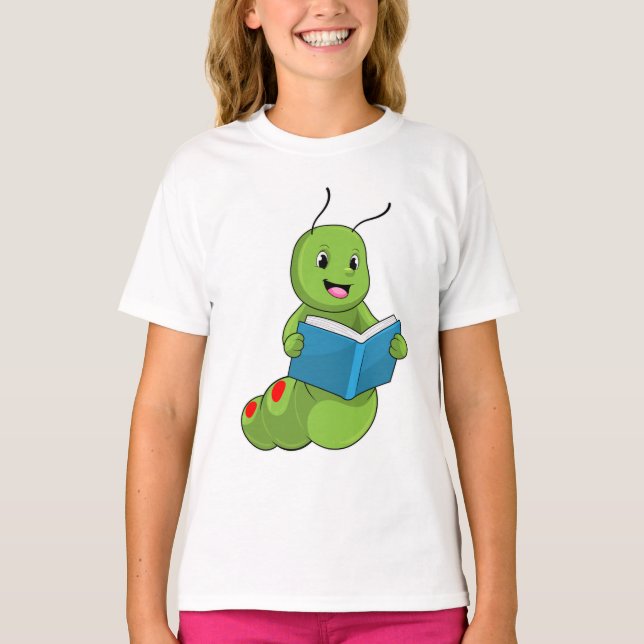 Raupe beim Lesen mit Buch T-Shirt (Vorderseite)