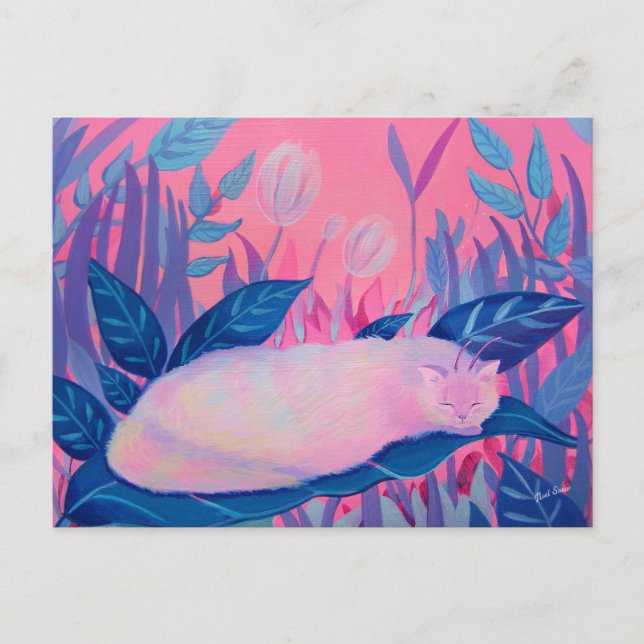 Raupe Cat Pink Lila Blue Fantasy Postkarte (Vorderseite)