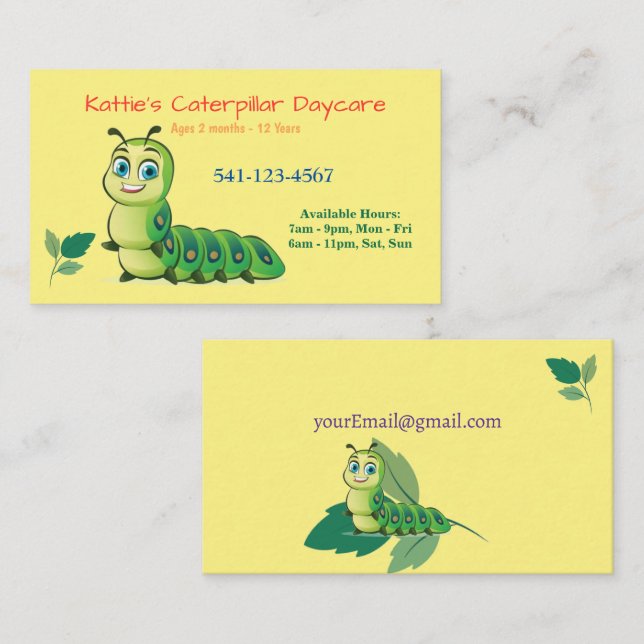 Raupe Daycare Business Cards Visitenkarte (Vorne/Hinten)