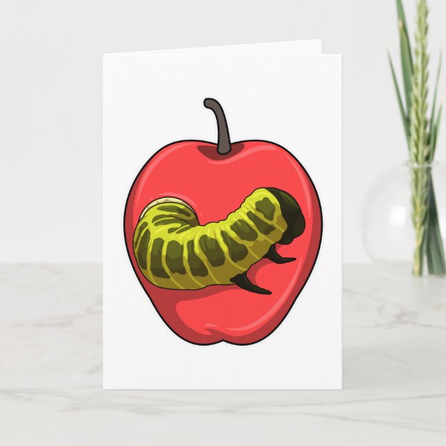 Raupe mit Apfel Karte (Vorderseite)