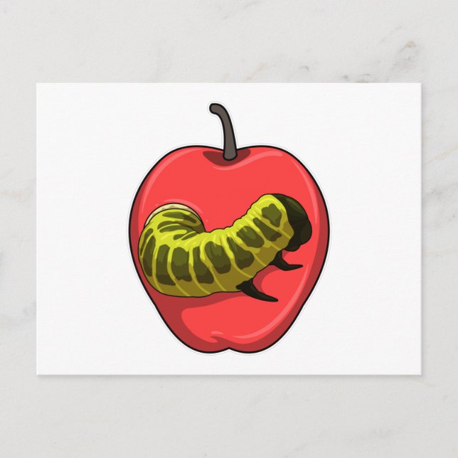 Raupe mit Apfel Postkarte (Vorderseite)