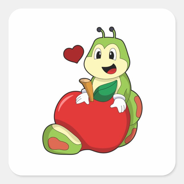 Raupe mit Apple Quadratischer Aufkleber (Vorderseite)