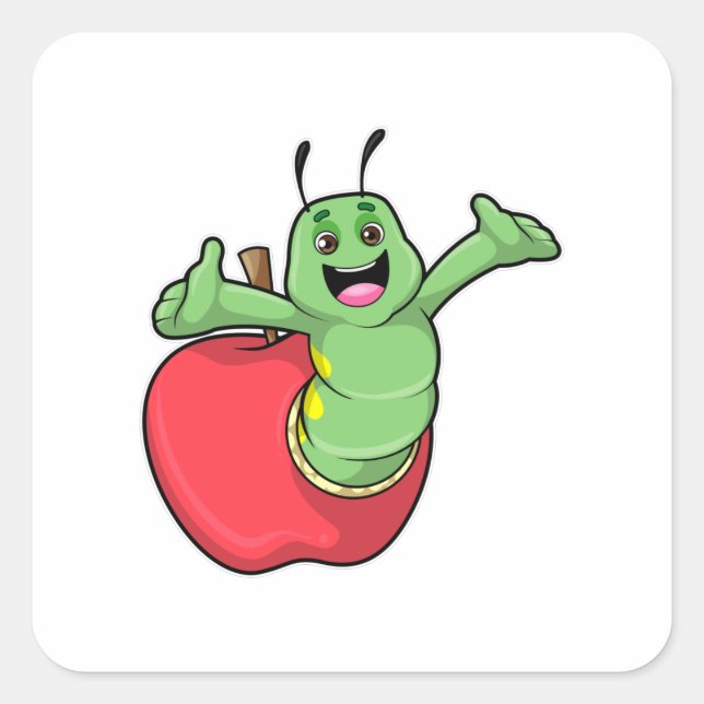 Raupe mit Apple Quadratischer Aufkleber (Vorderseite)