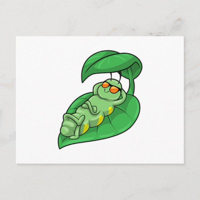 Raupe mit Blatt Postkarte (Vorderseite)