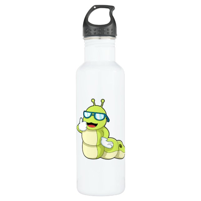 Raupe mit Brille Edelstahlflasche (Vorderseite)