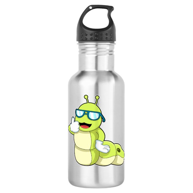 Raupe mit Brille Edelstahlflasche (Vorderseite)