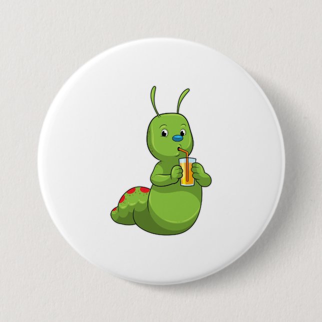 Raupe mit Orangensaftglas Button (Vorderseite)