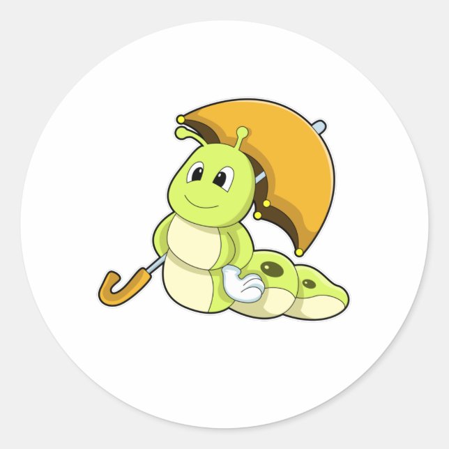 Raupe mit Regenschirm Runder Aufkleber (Vorderseite)