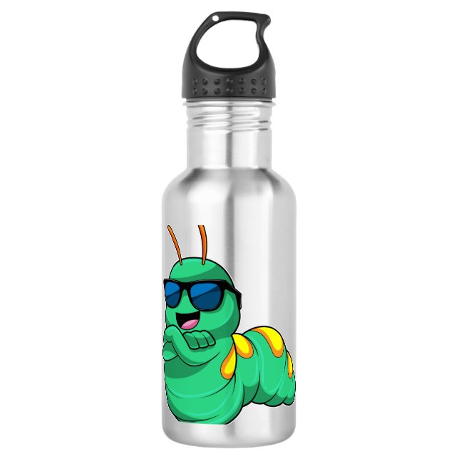 Raupe mit Sonnenbrille Edelstahlflasche (Vorderseite)