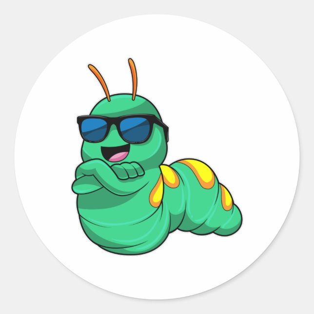 Raupe mit Sonnenbrille Runder Aufkleber (Vorderseite)
