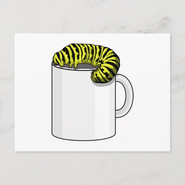Raupe mit Tasse Postkarte (Vorderseite)