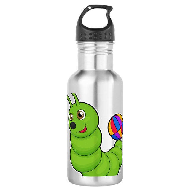 Raupe mit Wasserpolo Edelstahlflasche (Vorderseite)