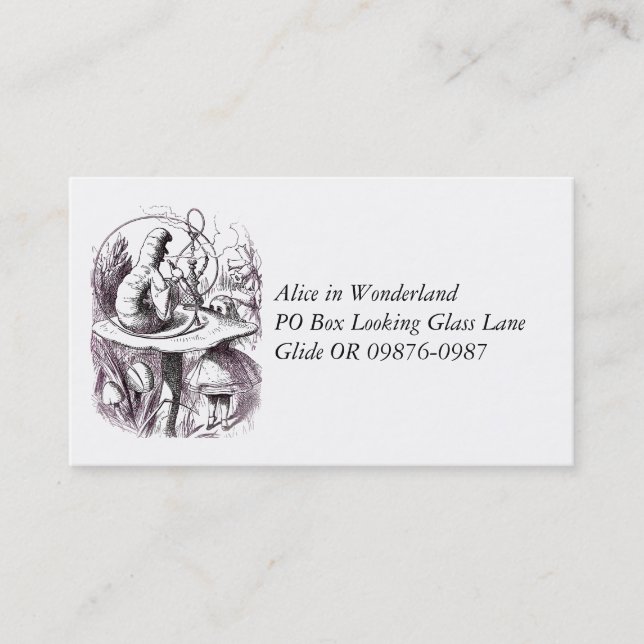Raupe Rauchen Hookah und Alice Visitenkarte (Vorderseite)