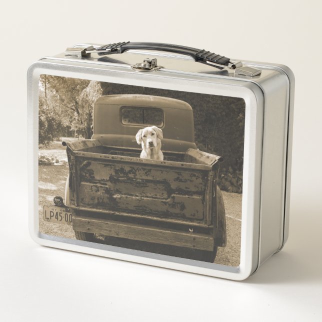 Raus aus dem Dodge - Hundfoto Metall Brotdose (Vorderseite)