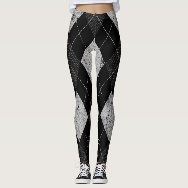 Raute beunruhigter einfarbiger preppy Muster-80er Leggings (Vorderseite)