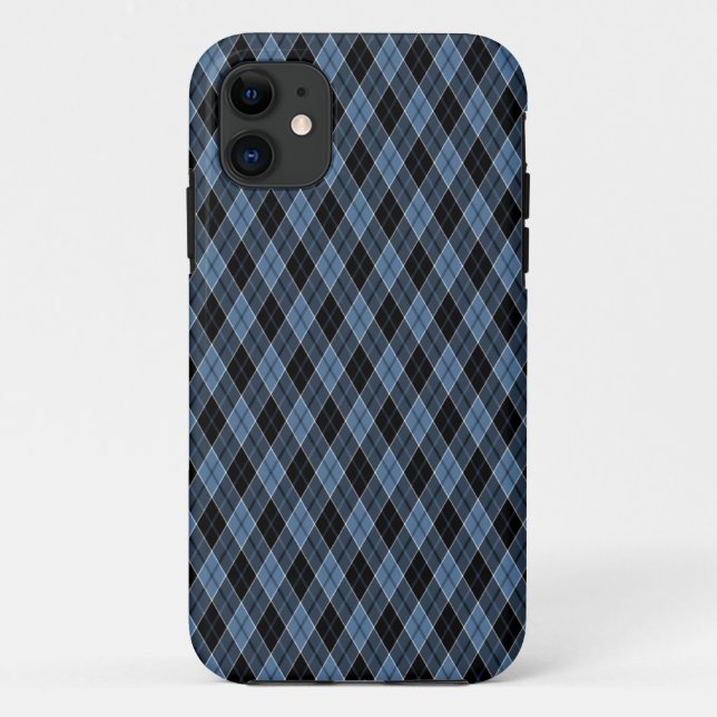 Raute Blaue Schwarz-weiße Streifen Diamantmuster Case-Mate iPhone Hülle (Rückseite)