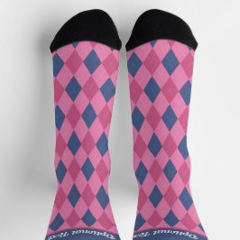 Raute Diamonds - Pinks und Blau - optionaler Text Socken