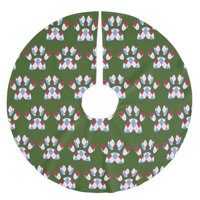 Raute Dog Paw Print Polyester Weihnachtsbaumdecke (Vorderseite)