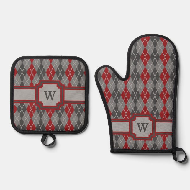 Raute für Asche und Besen Ofenhandschuh & Topflappen-Set (Vorderseite)