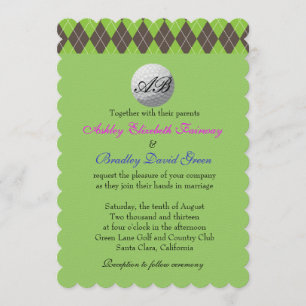Raute Golfball Golfing Green Monogram Wedding Einladung