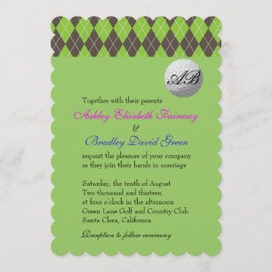 Raute Golfball Golfing Green Monogram Wedding Einladung