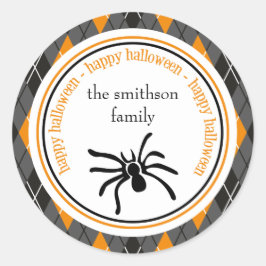 Raute Happy Halloween Spider (Schwarz / Orange) Runder Aufkleber