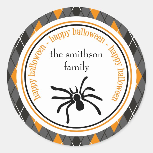 Raute Happy Halloween Spider (Schwarz / Orange) Runder Aufkleber (Vorderseite)
