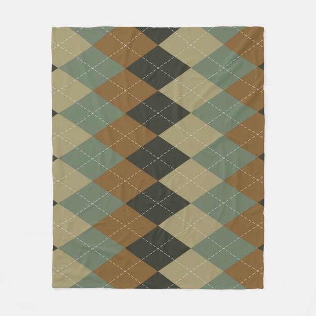 Raute Herbst: Braungrün-Rhombus-Chic Fleecedecke (Vorderseite)