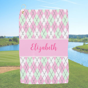 Raute individuelle Name in blass rosa und grün Golfhandtuch
