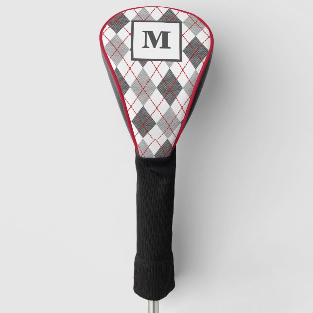 Raute Kariert Red Grau Silver Golf Custom Monogram Golf Headcover (Vorderseite)
