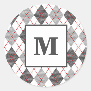 Raute Kariert Rot Grau Silver Custom Monogram Runder Aufkleber