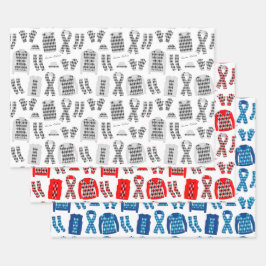 Raute Kleidung Illustration Grau Rot und Blau Geschenkpapier Set
