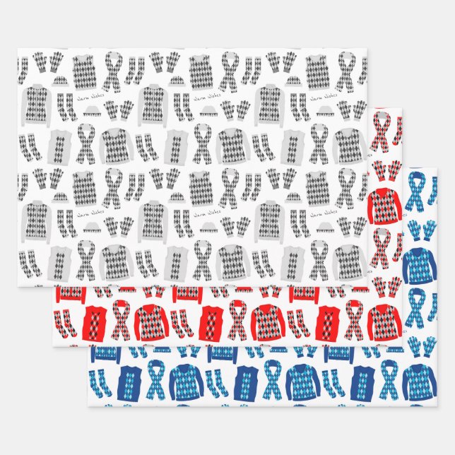 Raute Kleidung Illustration Grau Rot und Blau Geschenkpapier Set (Set)