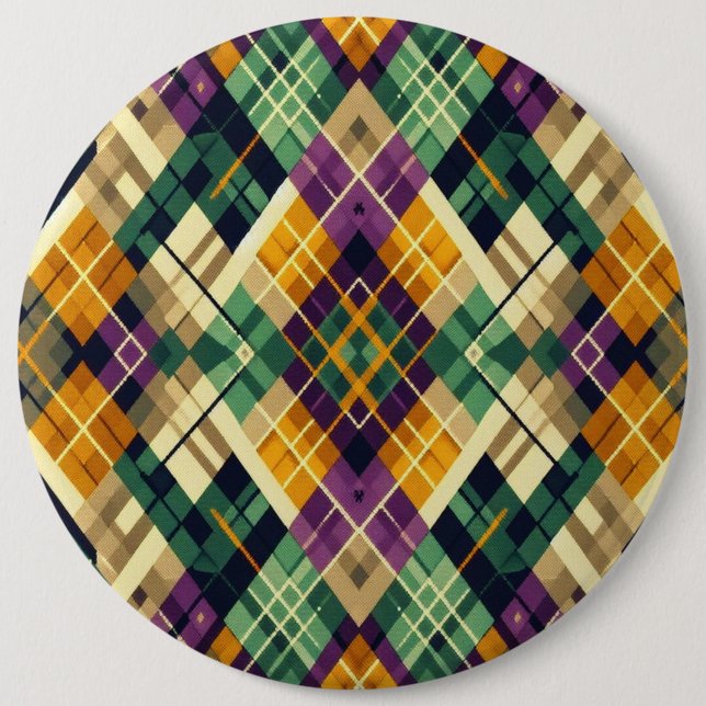 Raute Mardi Gras lila grün Button (Vorderseite)