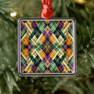 Raute Mardi Gras lila grün Ornament Aus Metall