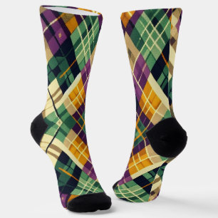 Raute Mardi Gras lila grün Socken