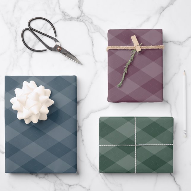 Raute Muster Burgund Aquamarin und dunkelgrün Geschenkpapier Set (Vorderseite)