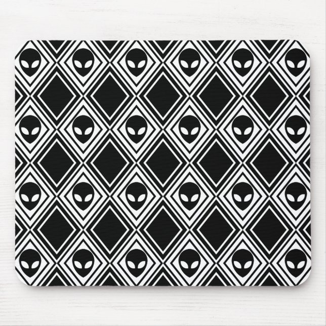 Raute-Muster für Schwarzweiß-Alien Mousepad (Vorne)