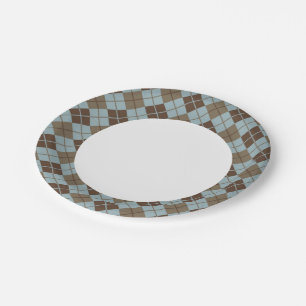 Raute Muster in Blau und Taupe Pappteller