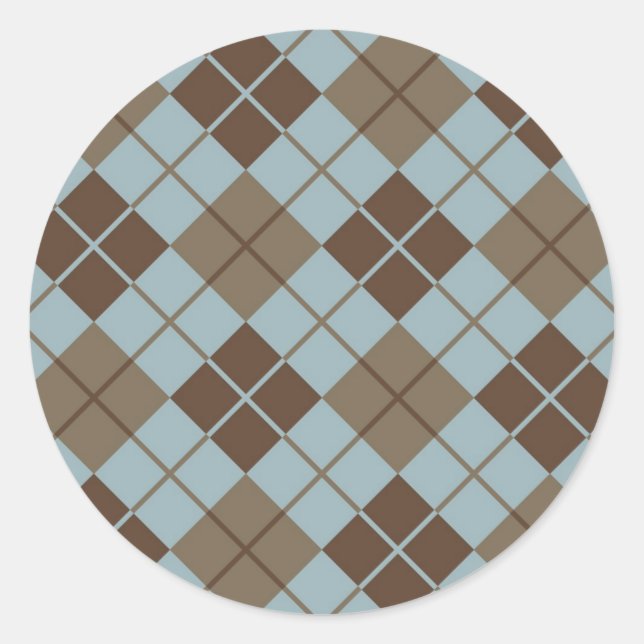 Raute Muster in Blau und Taupe Runder Aufkleber (Vorderseite)