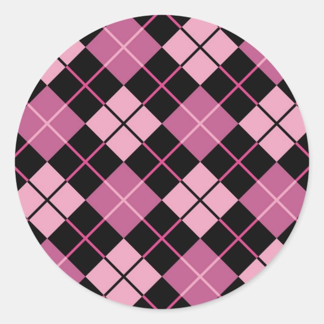 Raute Muster in Schwarz und Rosa Runder Aufkleber (Vorderseite)