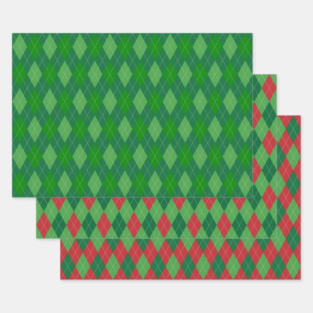 Raute Muster Rot und Grün Geschenkpapier Set (Set)